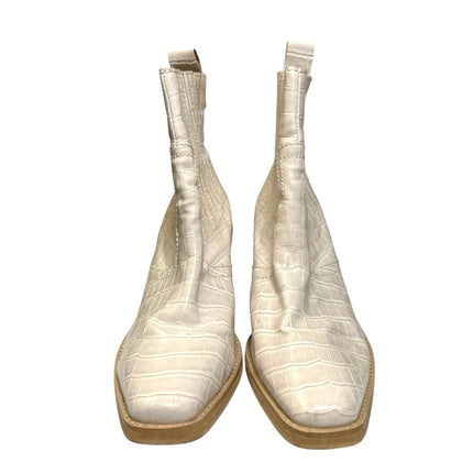 Steve Madden Geniva Beige Crock Faux Leather Square Toe Heel Boots Size 10M