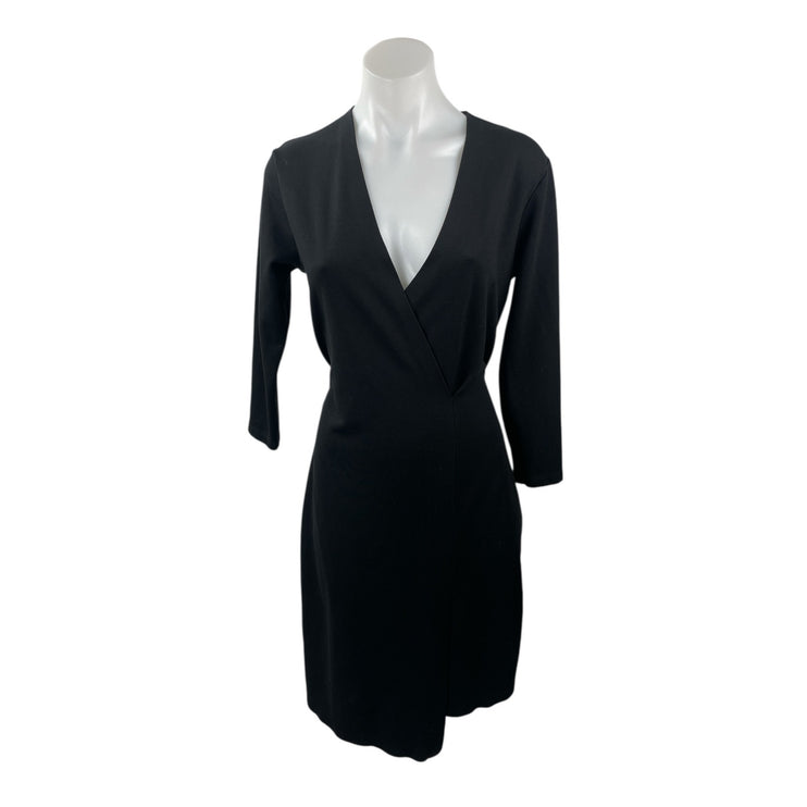 Filippa K Women's Black Long Sleeve Tie Waist V Neck Wrap Mini Dress Size S