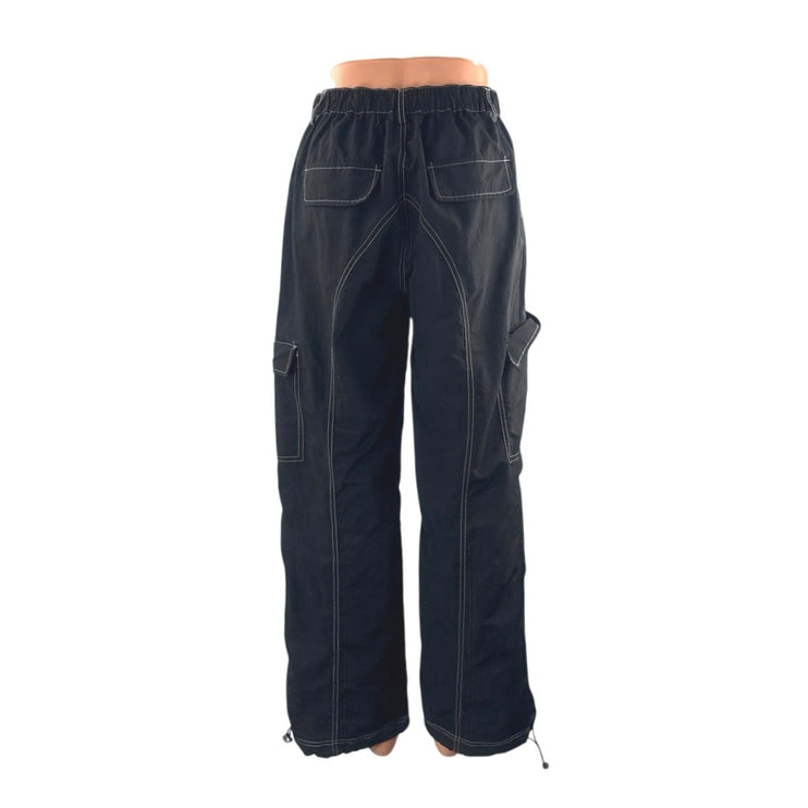 Rebelflow Black High Waisted Straight Palazzo Wide Leg Cargo Trousers Pants S