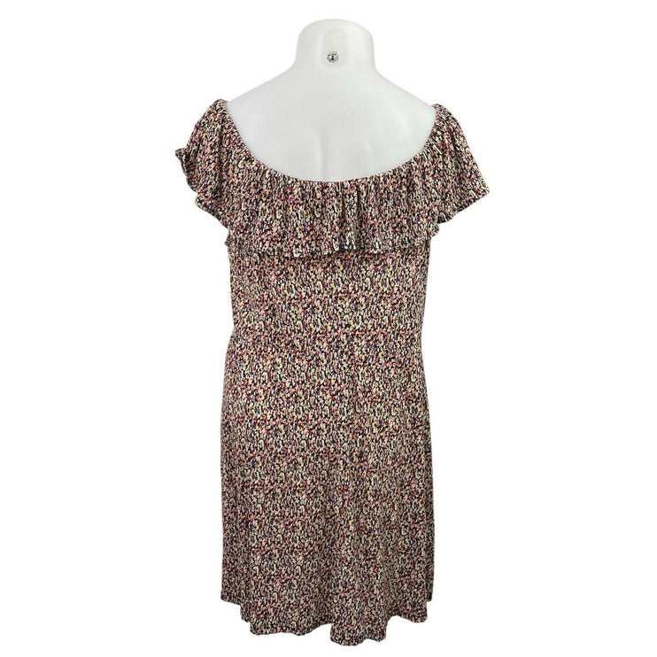 MNG Mango Women's Multicolor Floral Ruffles Off Shoulder Mini A-Line Dress 1XL