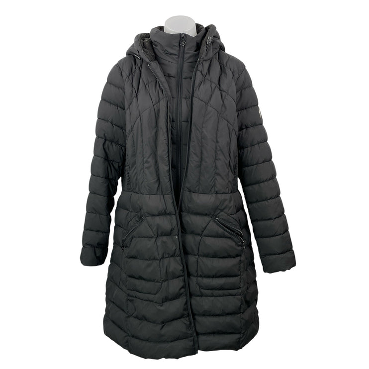 Bernardo Black Long Sleeves Front Zip Quilted Hooded Puffer Coat Jacket Size 1X