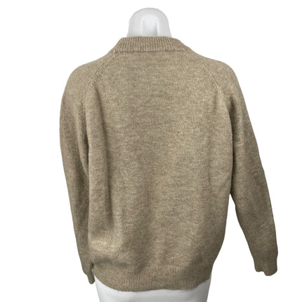 Zara Women's Beige Alpaca Wool Crew Neck Long Sleeve Sweatshirt Sweater Top Sz L