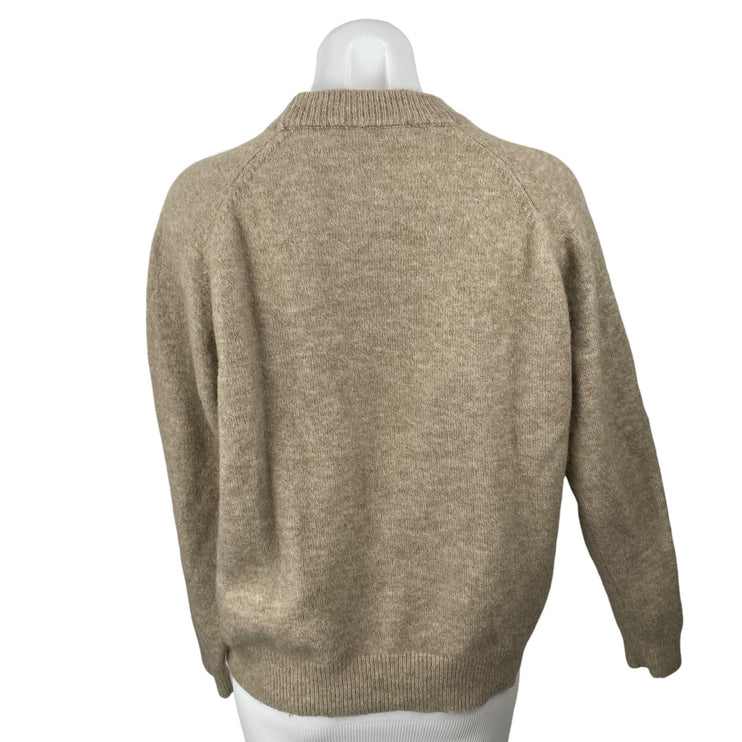 Zara Women's Beige Alpaca Wool Crew Neck Long Sleeve Sweatshirt Sweater Top Sz L