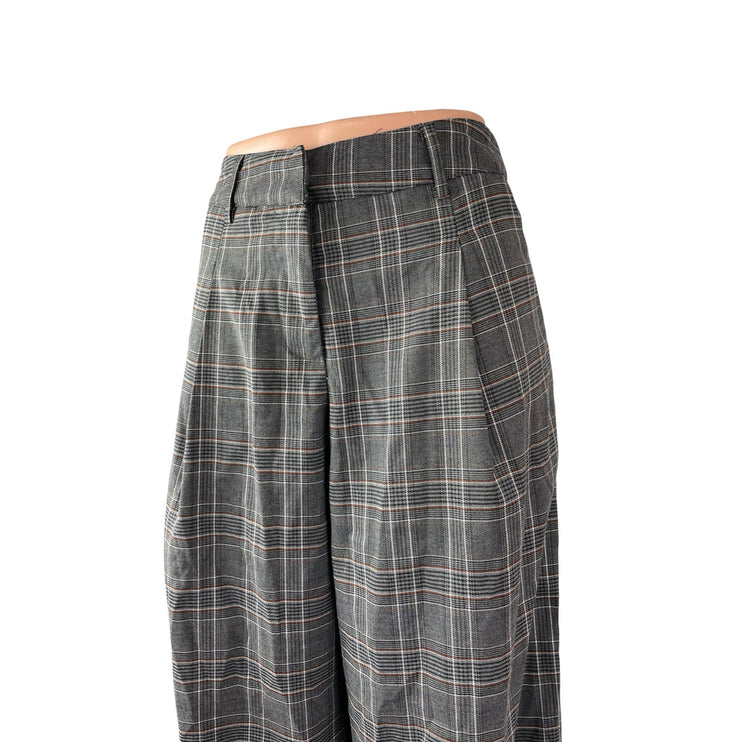 Motel Sakaria Check Pleated High Rise Palazzo Wide Leg Trousers Dress Pants 28