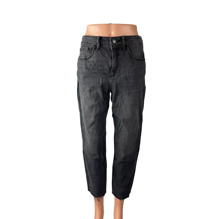 Hollister Curvy High Rise Women's Black Washed Cropped Mom Denim Jeans Size 5S