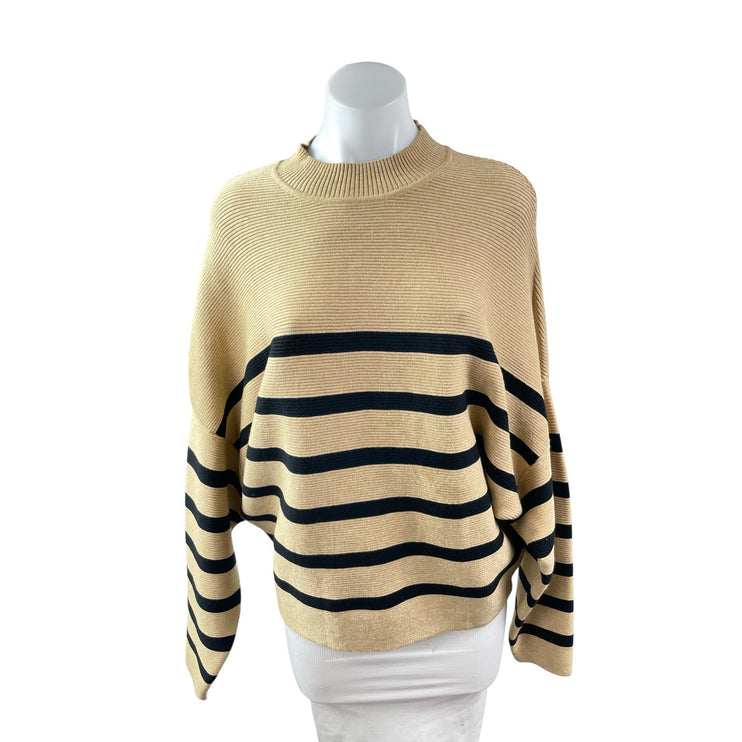 Zesica Women's Beige Tan Striped Mock Neck Knit Long Dolman Sleeve Sweater Top M