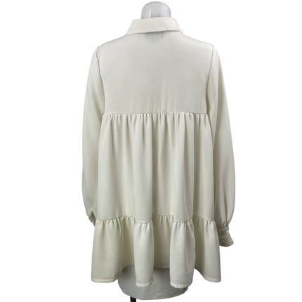 Danielle Bernstein Cream Long Sleeves Tiered Ruffles Peplum Tunic Blouse Top XS