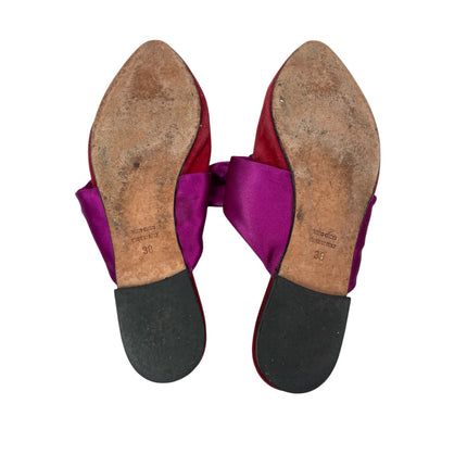 Vero Cuoio Marco Purple Red Bow Accent Slip On Pointed Toe Flats Sandals US 7.5