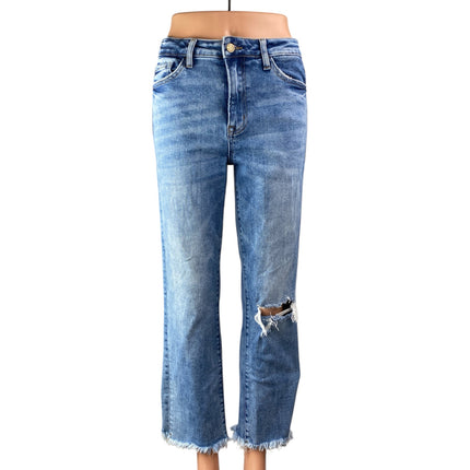 Altar'd State Blue Distressed Frayed Raw Hem Straight Denim Jeans Pants Size 28