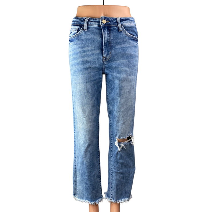 Altar'd State Blue Distressed Frayed Raw Hem Straight Denim Jeans Pants Size 28