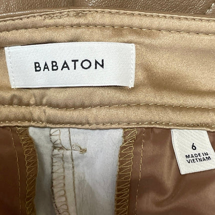 Aritzia Babaton Tan Faux Leather Vegan High Rise Wide Leg Trousers Pants Size 6