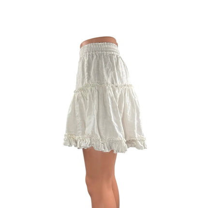 Hill House Home Paz Womens White Ruffle Tiered Mini Flounce Flare A-Line Skirt S