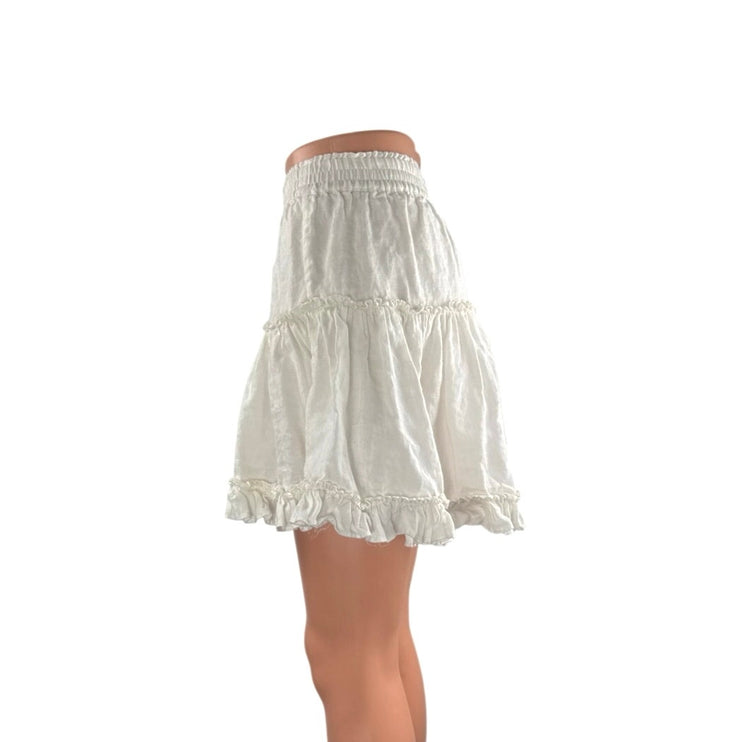 Hill House Home Paz Womens White Ruffle Tiered Mini Flounce Flare A-Line Skirt S