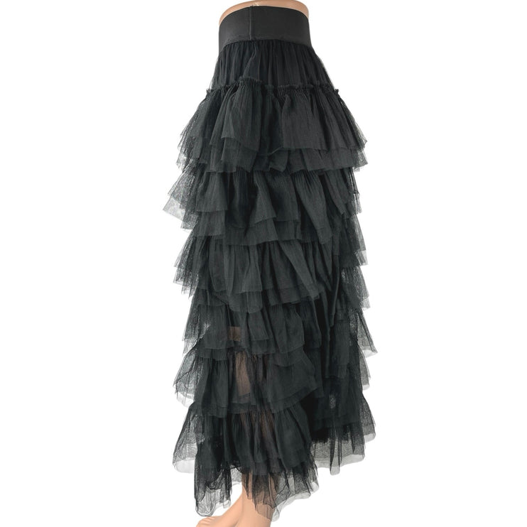 NWT Maje Josepha Black Ruffle Tiered Tulle Overlay High Waist Midi Skirt Size 36