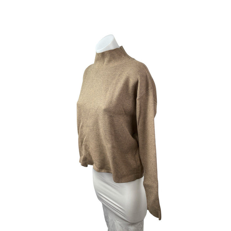 Quince Women's Tan Long Sleeve Mock Neck Knit Sweatshirt Sweater Top Size XS