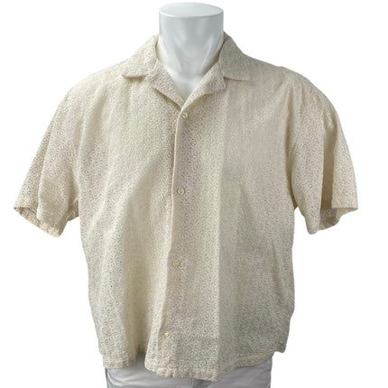 Abercrombie & Fitch Mens Cream Lace Crochet Short Sleeve Button Crop Shirt Top L
