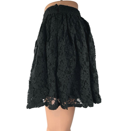 Forever 21 Women's Black Lace Floral Mini Zipper Flared A Line Skirt Size 28