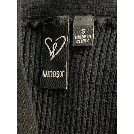 Windsor Black Ribbed Knit Long Sleeve V Neck Button Up Cardigan Crop Top Size S
