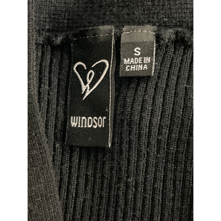 Windsor Black Ribbed Knit Long Sleeve V Neck Button Up Cardigan Crop Top Size S