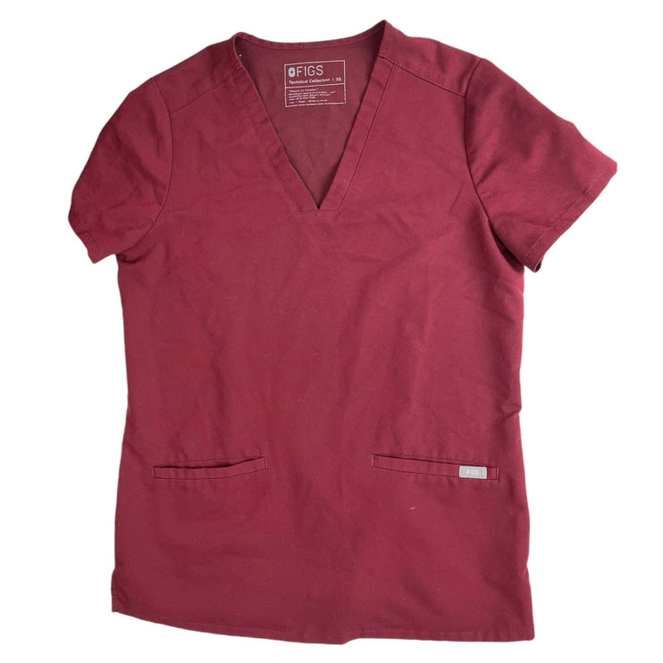 Figs Womens Red Nurse Doctor Uniform Pants Short Sleeve Top Scrub Set Size XS