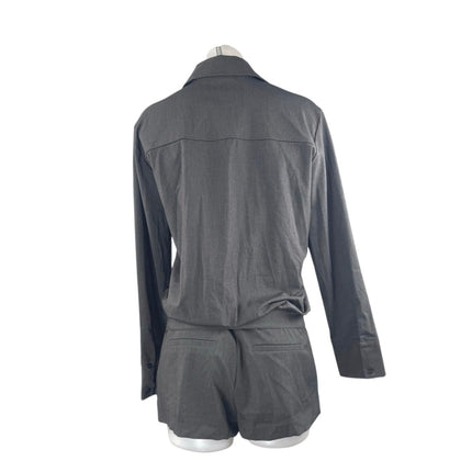 Zara Gray Collared Long Sleeve Belted Button Down Playsuit Romper Jumpsuit XS