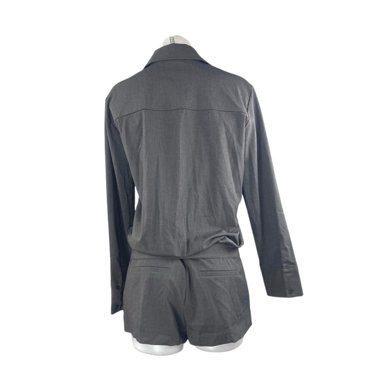 Zara Gray Collared Long Sleeve Belted Button Down Playsuit Romper Jumpsuit XS