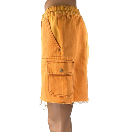 Urban Outfitters BDG Women's Orange Frayed Raw Hem Straight Leg Cargo Shorts S