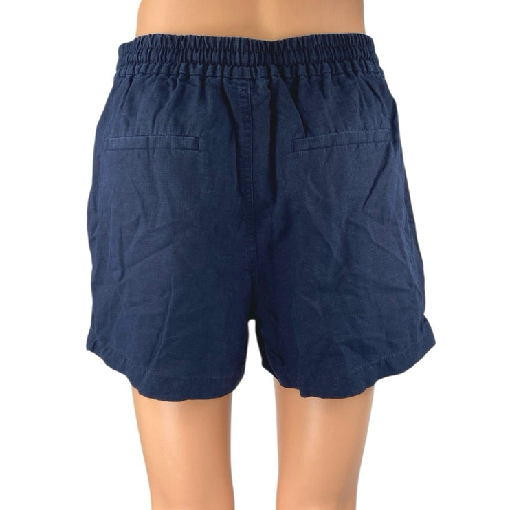 J.Crew Women's Navy Blue Linen Drawstring High Rise Mini Casual Shorts Size XS