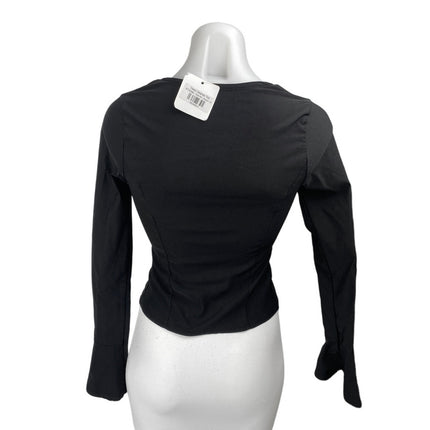 NEW Stella Dallas Black Long Bell Sleeve Open Cutout Slim Crop Blouse Top Size M