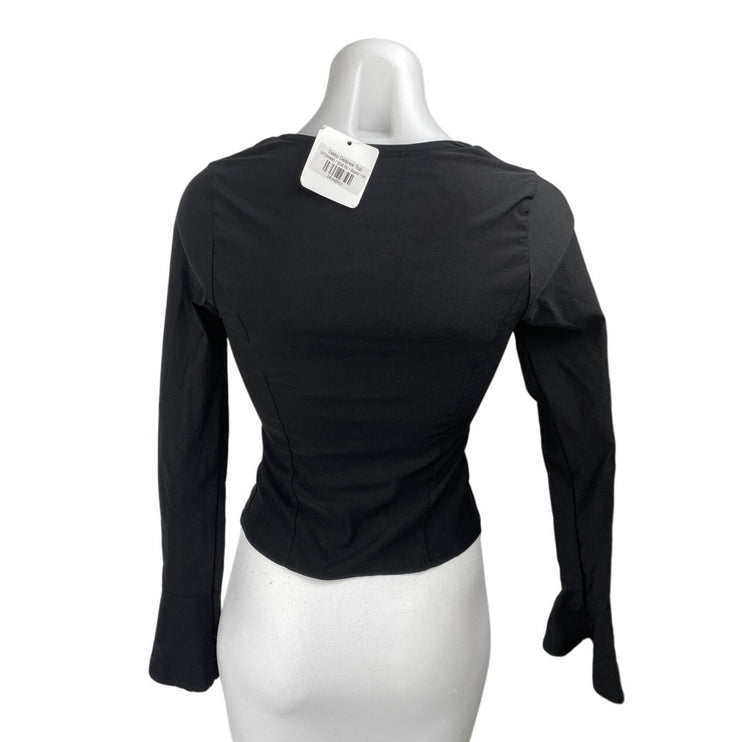 NEW Stella Dallas Black Long Bell Sleeve Open Cutout Slim Crop Blouse Top Size M