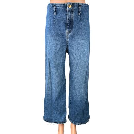 Zara Women's Blue Medium Wash Wide Leg High Waist Ankle Crop Denim Jeans Size 8