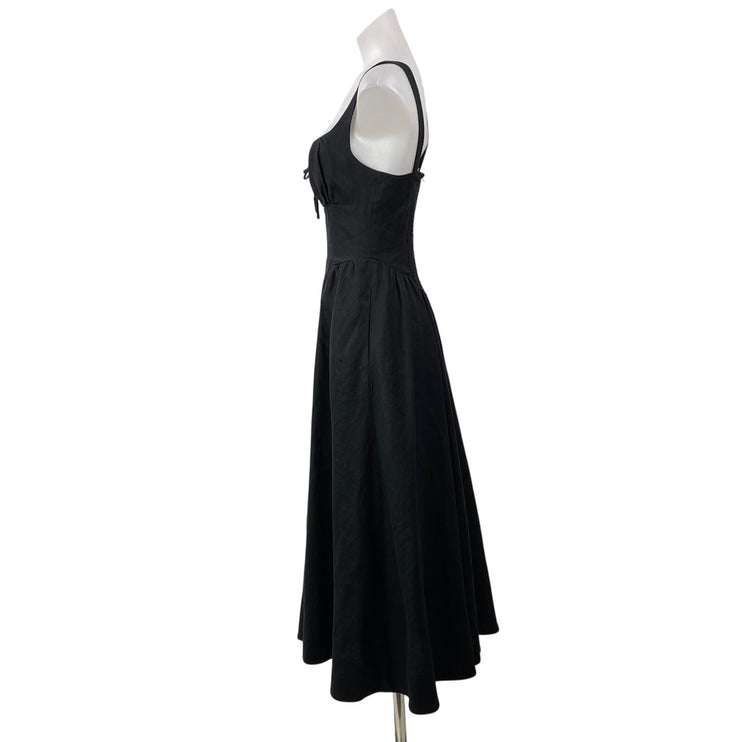 Reformation Balia 100% Linen Black Sleeveless Ruched Fit & Flare Midi Dress Sz 4