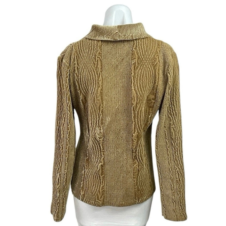 Harve Benard Women's Tan Velvet Velour Button Front Blazer Coat Jacket Size 8