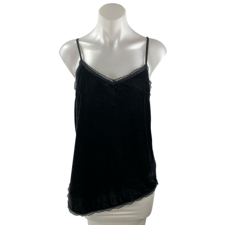 WhoWhatWear Black Velvet Velour Lace Sleeveless Cami Camisole Tank Top Size S