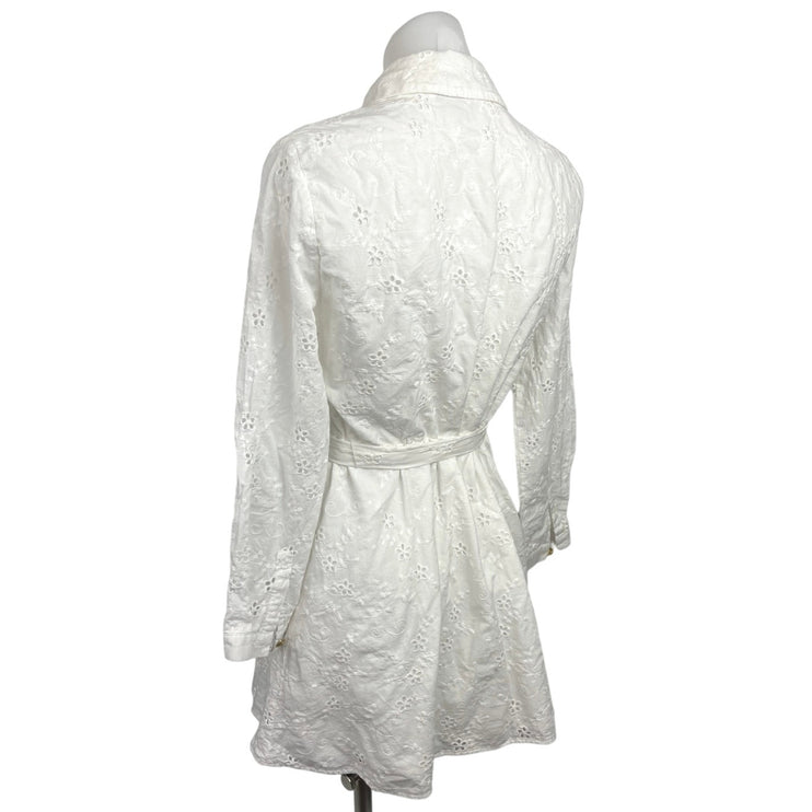 Zara White Collared Floral Embroidered Long Sleeve Mini Shirt Dress Size M