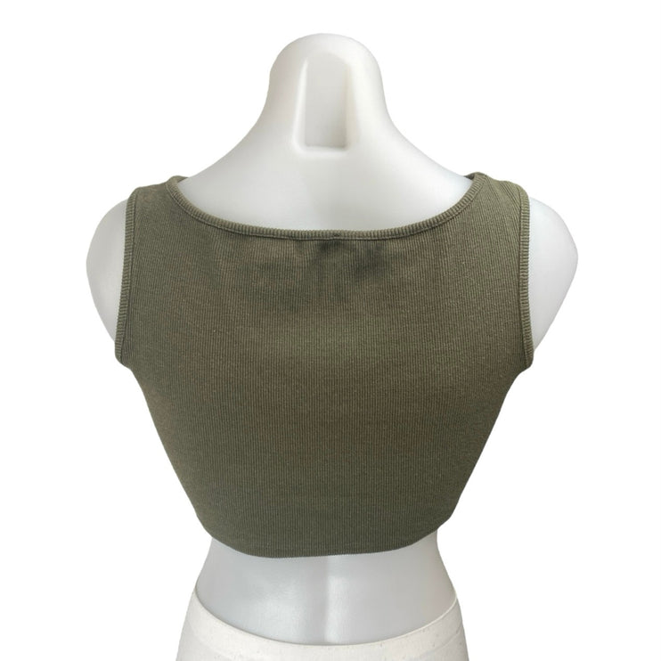 Princess Polly Green Ribbed Knit Sleeveless Cami Camisole Tank Crop Top Size 6
