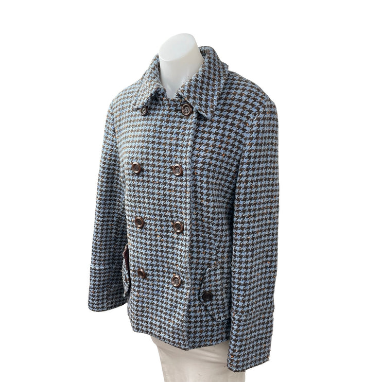 Jonathan Michael Women's Wool Houndstooth Double Breasted Pea Coat Jacket Sz M