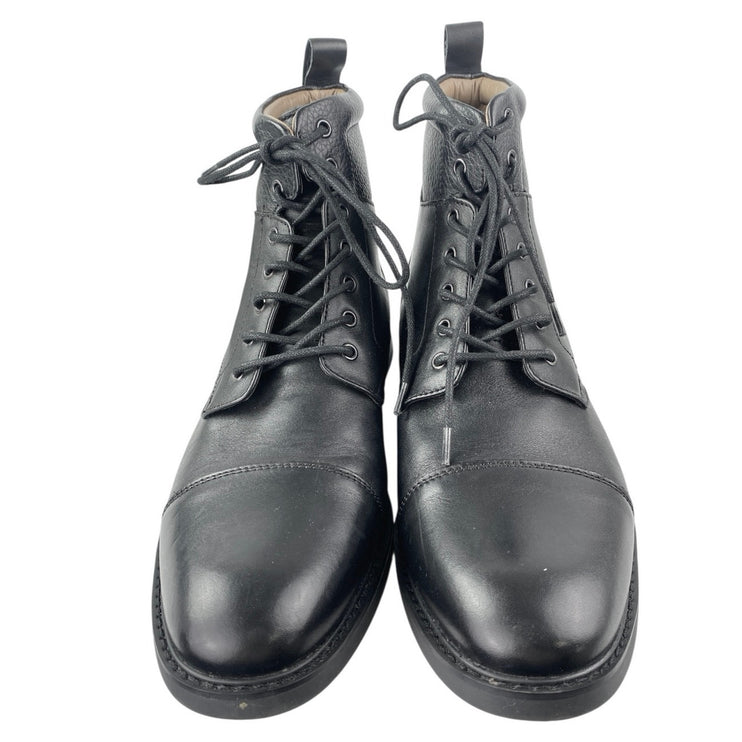 La Milano Alan Men's Black 100% Leather Lace Up Heel Combat Boots Size 10.5