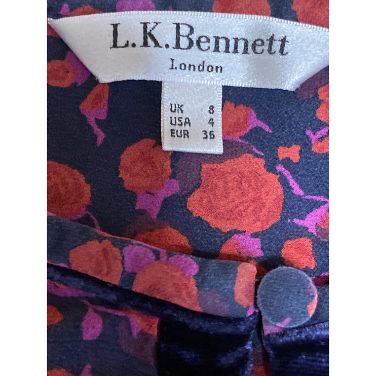 L.K. Bennett Multicolor Mesh Sheer Floral Long Sleeve Cutout Blouse Top Size 4