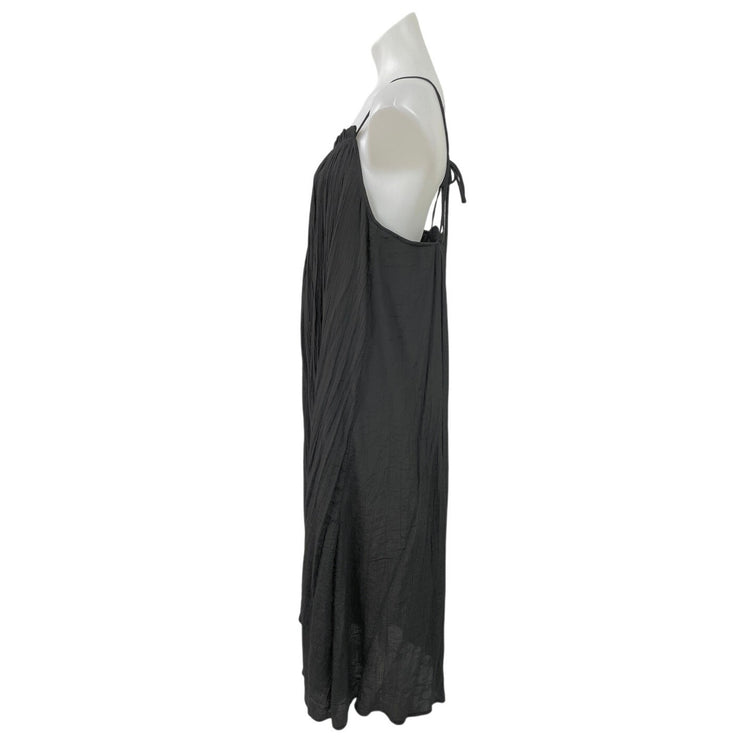 Hyfve Black Sleeveless Pleated Plisse Ruffle Cami Tank Shift Midi Dress Size S
