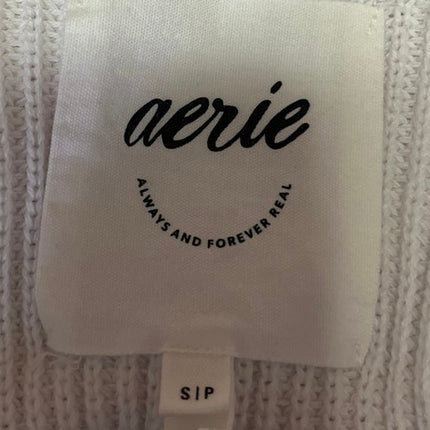 Aerie Beyond White Red Striped Long Sleeve Oversized Cropped Sweater Top Size S