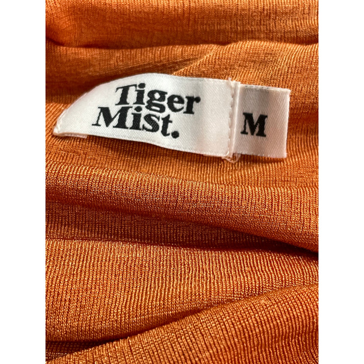 Tiger Mist Coral Strapless Tube Bandeau Cutout Tie Ruched Mini Bodycon Dress M
