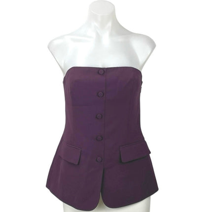 Aritzia Babaton Purple Strapless Tube Bandeau Button Up Peplum Blouse Top Size M