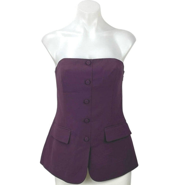 Aritzia Babaton Purple Strapless Tube Bandeau Button Up Peplum Blouse Top Size M