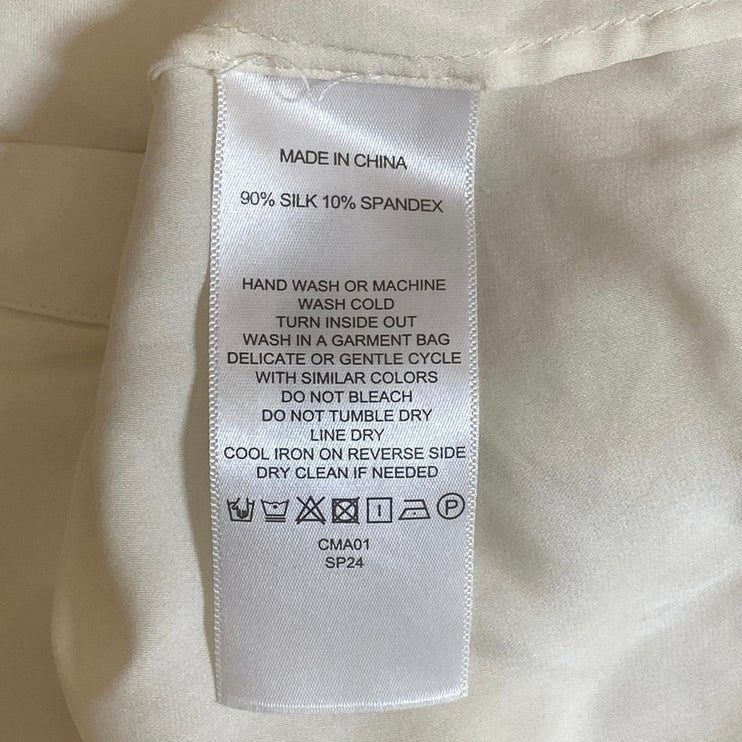 Quince Women's Cream Ivory Silk Satin Short Sleeve Button Up Shirt Top Size XS