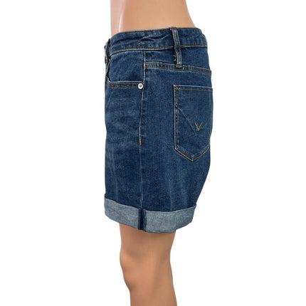 NEW Hudson Jeans Blue Roll Cuff Hem Mid Waist Mom Girlfriend Denim Shorts Size 8