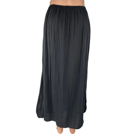 Stark Women's Black Pleated Stretch High Waisted Pull On Midi Skirt Size L