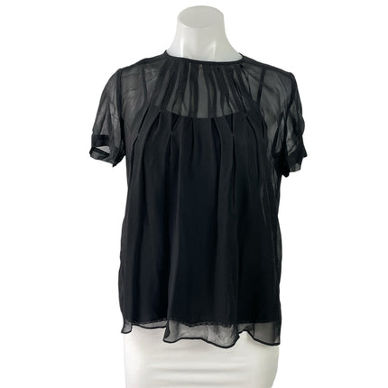 Marc Jacobs Womens Black Pleated Chiffon Overlay Short Sleeve Blouse Top Size 2