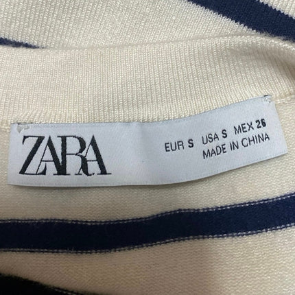 Zara Women's Cream Blue Striped Sleeveless Knit Crop Sweater Vest Tank Top Sz S