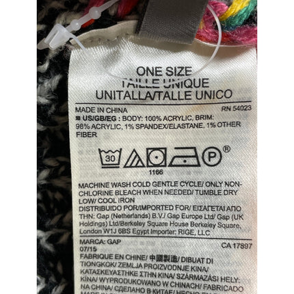 Gap Women's Black Happy Rainbow Print Knit Pom Pom Bonnet Beanie Hat Cap OS